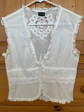 Frederick's of Hollywood Cream Crochet Lace Tank Top